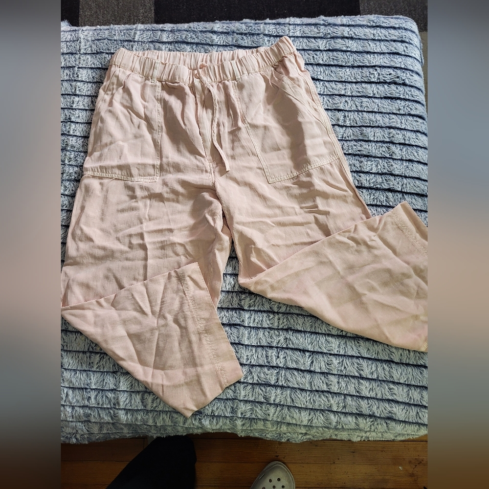 Treasure & Bond‎ Women's Linen Wide Leg Capri Pants in Light Pink Large